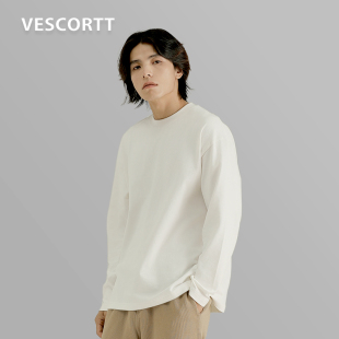 VESCORTT植物染色280g精梳有机棉 春秋白色打底衫重磅长袖t恤男