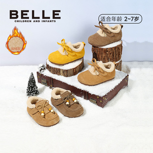 软底休闲鞋 百丽童鞋 女童保暖厚底毛毛棉鞋 2025秋冬新款 复古勃肯鞋