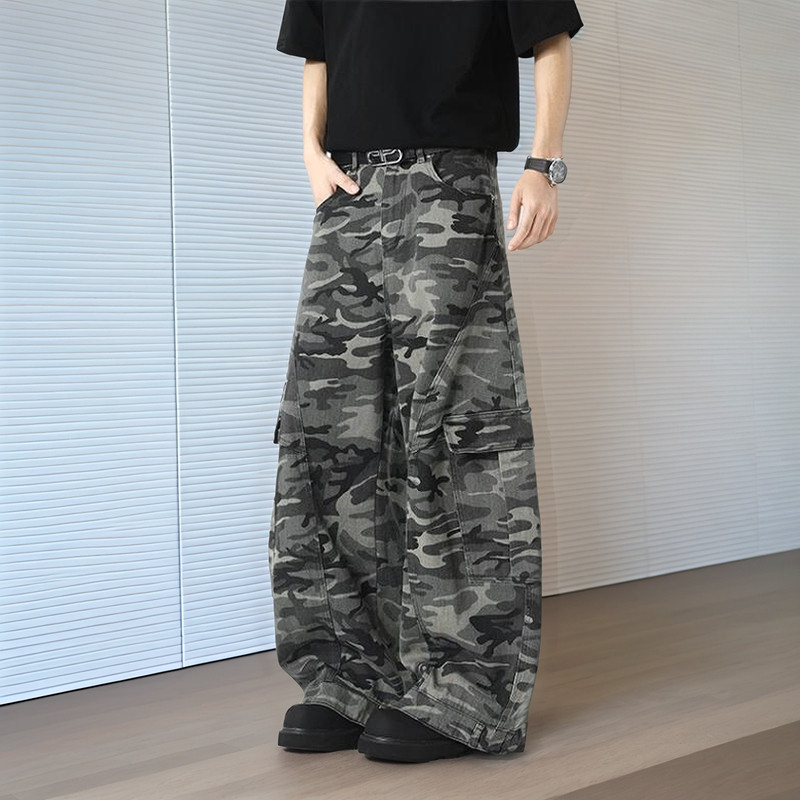 迷彩工装裤男2025春夏新款美式vintage潮牌痞帅宽松直筒阔腿长裤图片