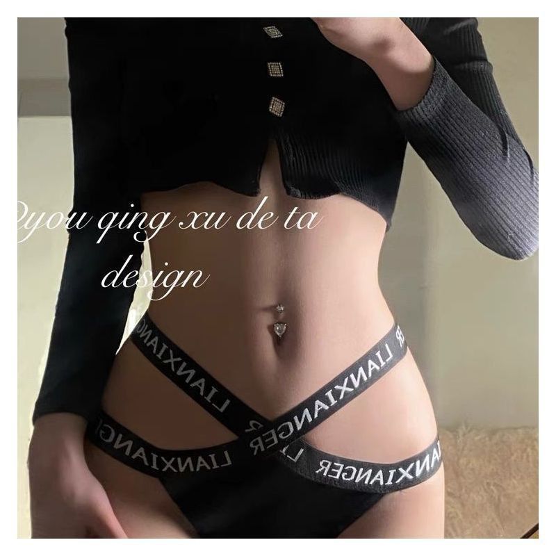 性感辣妹~字母绑带交叉运动风性感内裤弹力舒适欧美风纯棉档内裤
