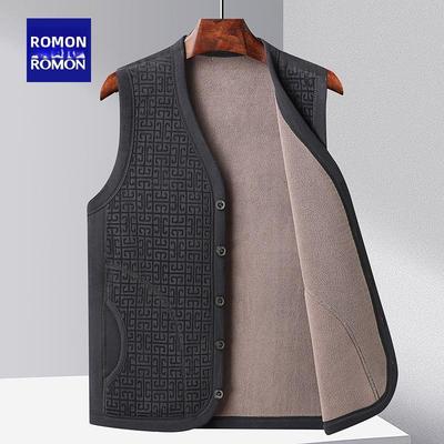 罗孟中老年马甲里绒加厚马甲开衫马甲休闲德国丝绒爸爸保暖无袖夹