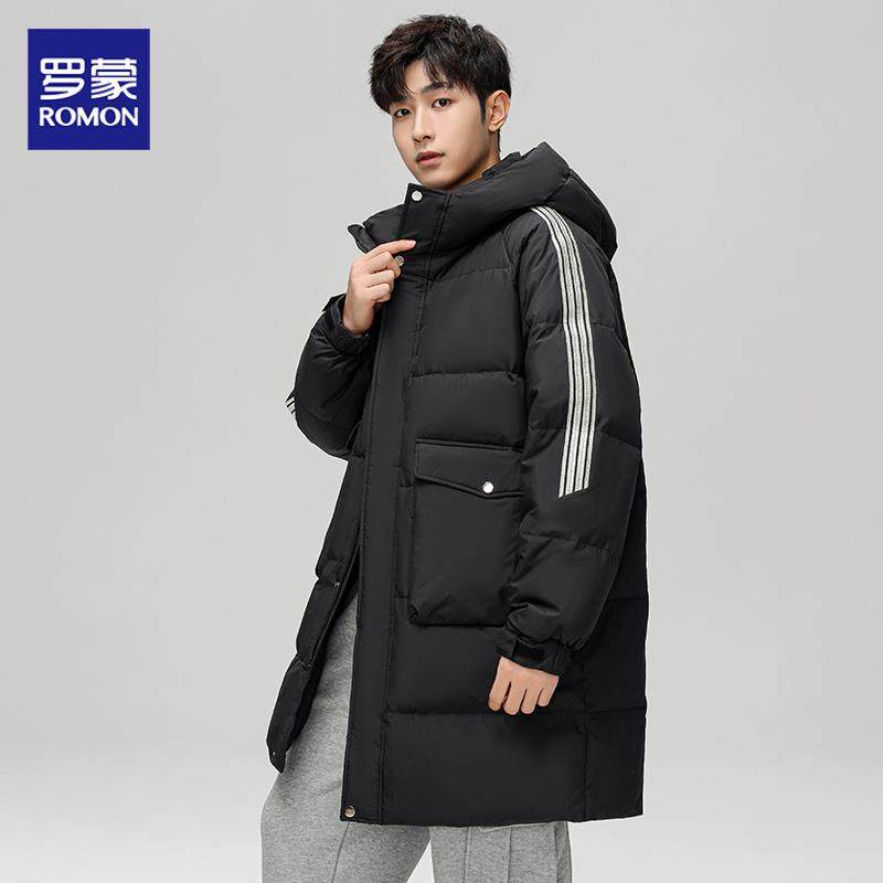 罗蒙冬季羽绒服男中长款加厚2025新款连帽百搭极寒服保暖冬装外套
