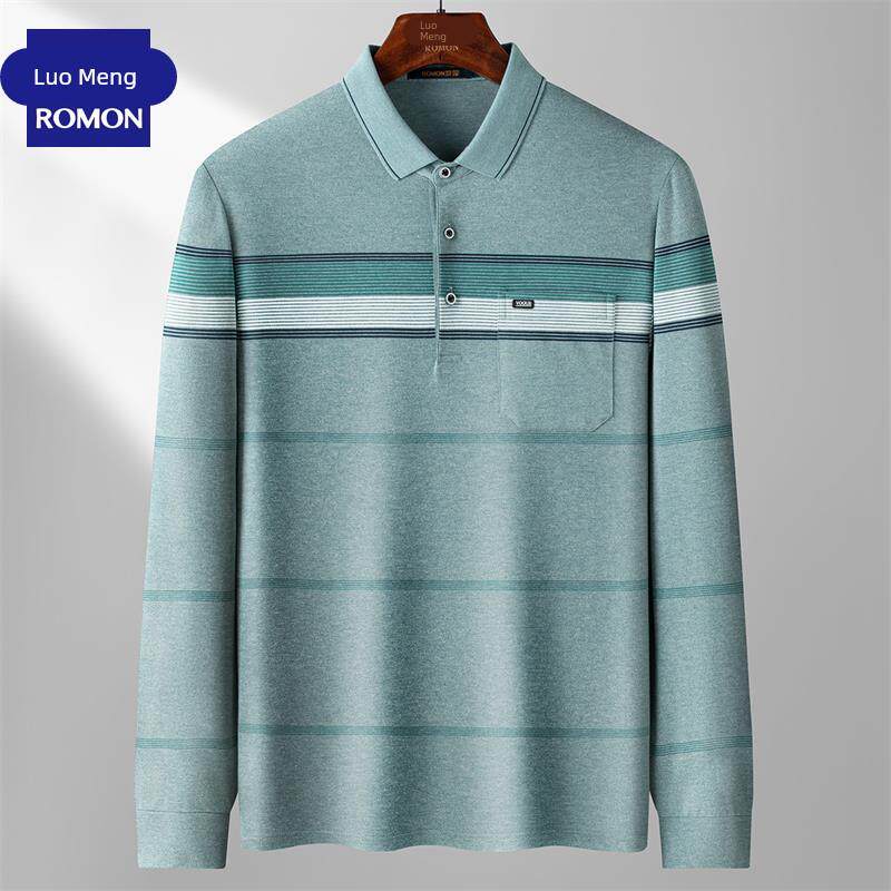 罗蒙中年爸爸秋装T恤翻领带口袋2025新款休闲秋季男士长袖polo衫