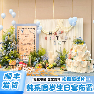 韩式生日布置宝宝周岁布置抓周用品可爱背景布置一周岁男宝女宝