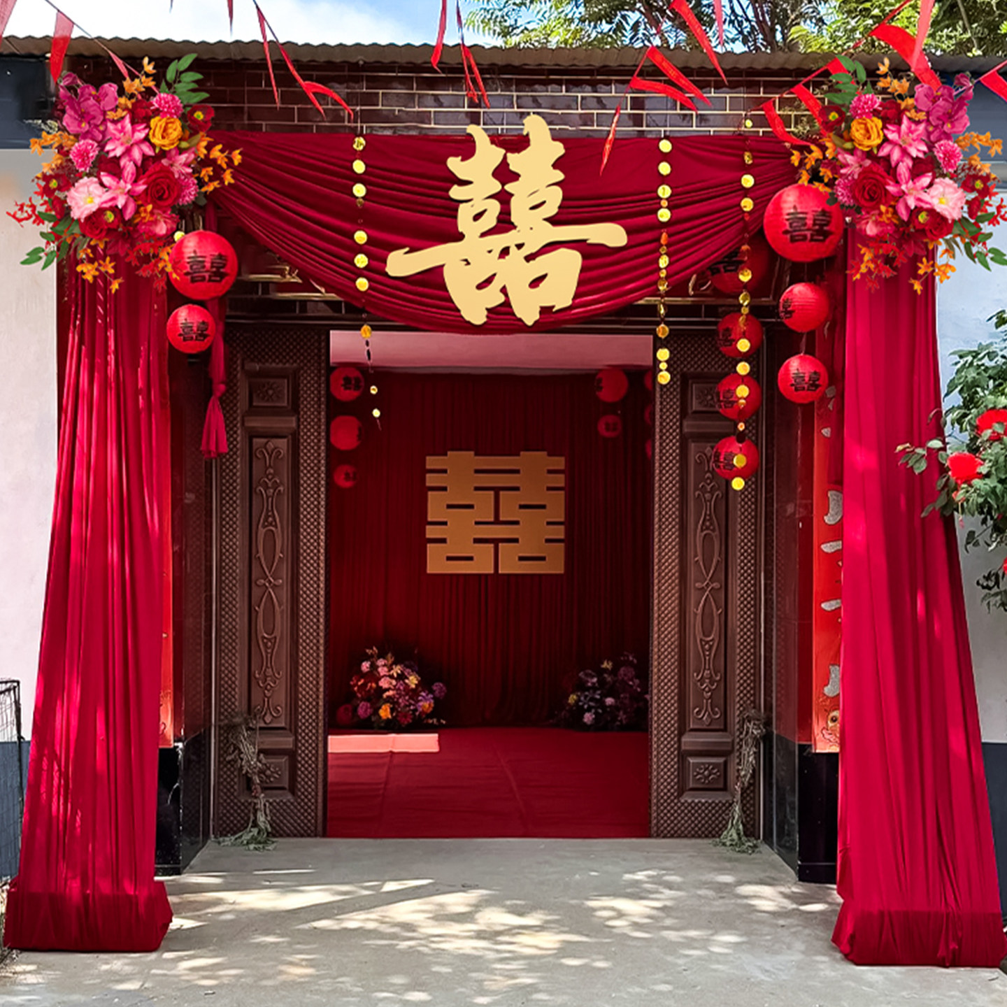 农村院子庭院布置自建房大门口婚房路引婚礼装饰布幔背景喜字kt板,节庆用品/礼品,婚房装扮用品,淘宝优惠券,粉丝福利购,淘宝优惠卷