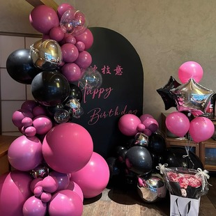 18岁生日气球玫黑粉色系女孩男士生日布置装饰场景老公背景墙kt板