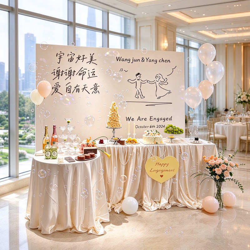 2026订婚宴布置装饰韩系摆台全套kt板简单大气球婚礼迎宾区背景墙