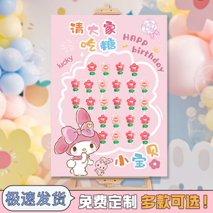 美乐蒂请你吃糖kt板今天我生日迎宾牌周岁满月百天三丽鸥布置装饰
