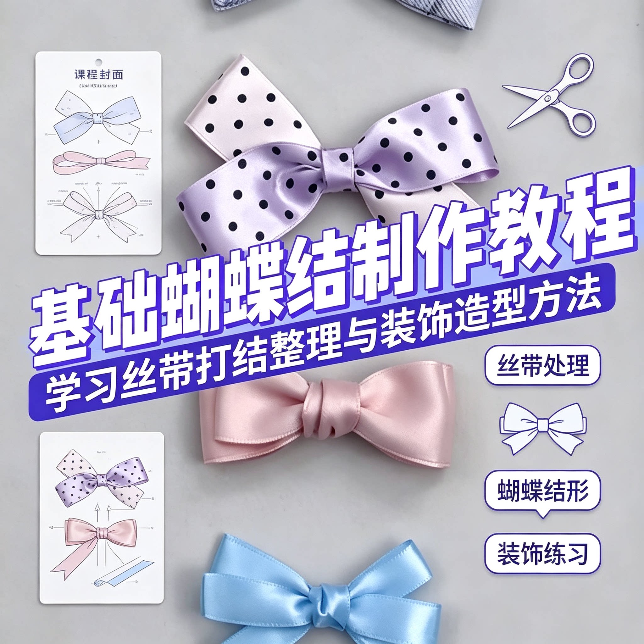 日常丝带蝴蝶结制作入门教程新手打结方法装饰造型手工小发饰教学