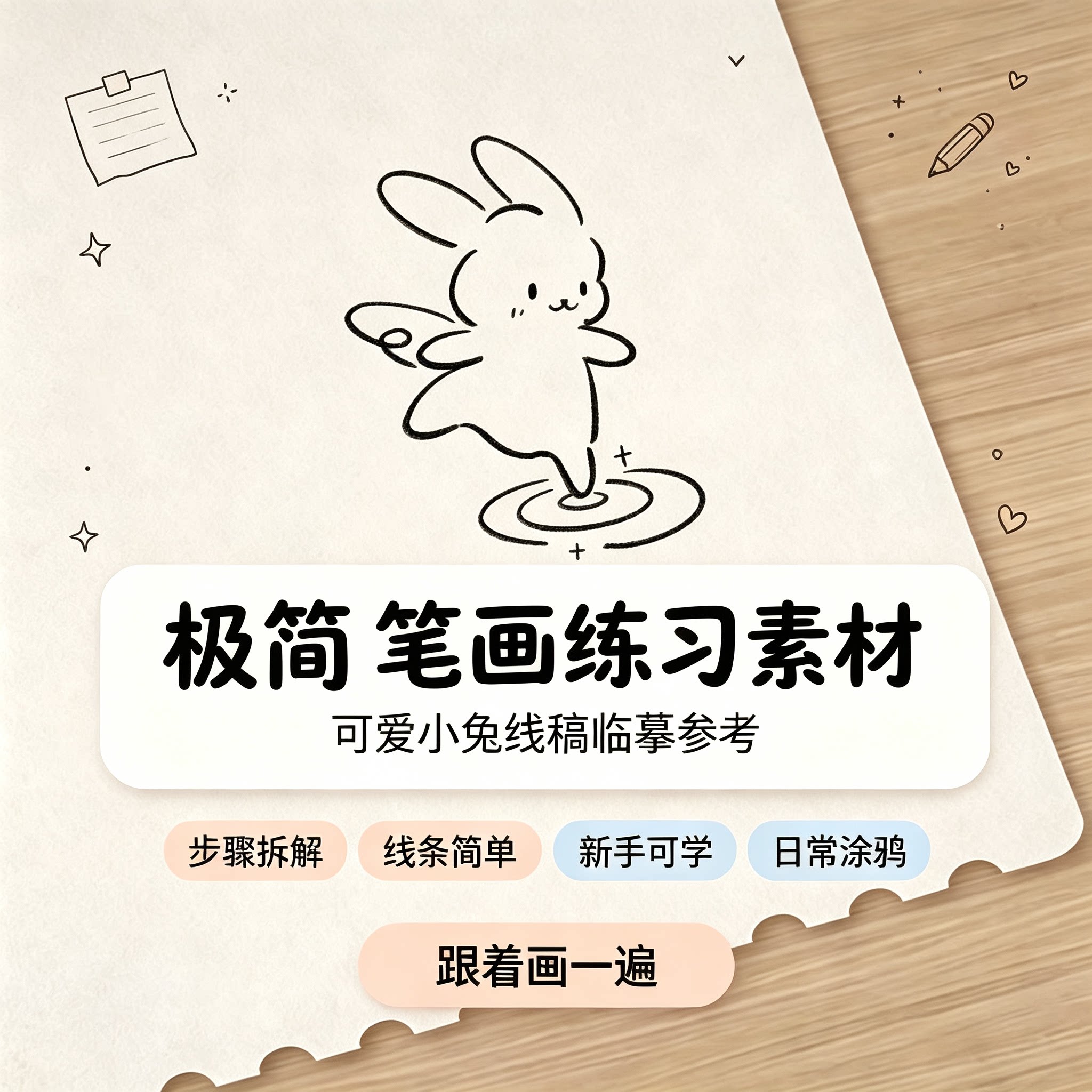 动植物人极简笔画入门教程零基础新手线稿临摹手绘步骤练习素材包