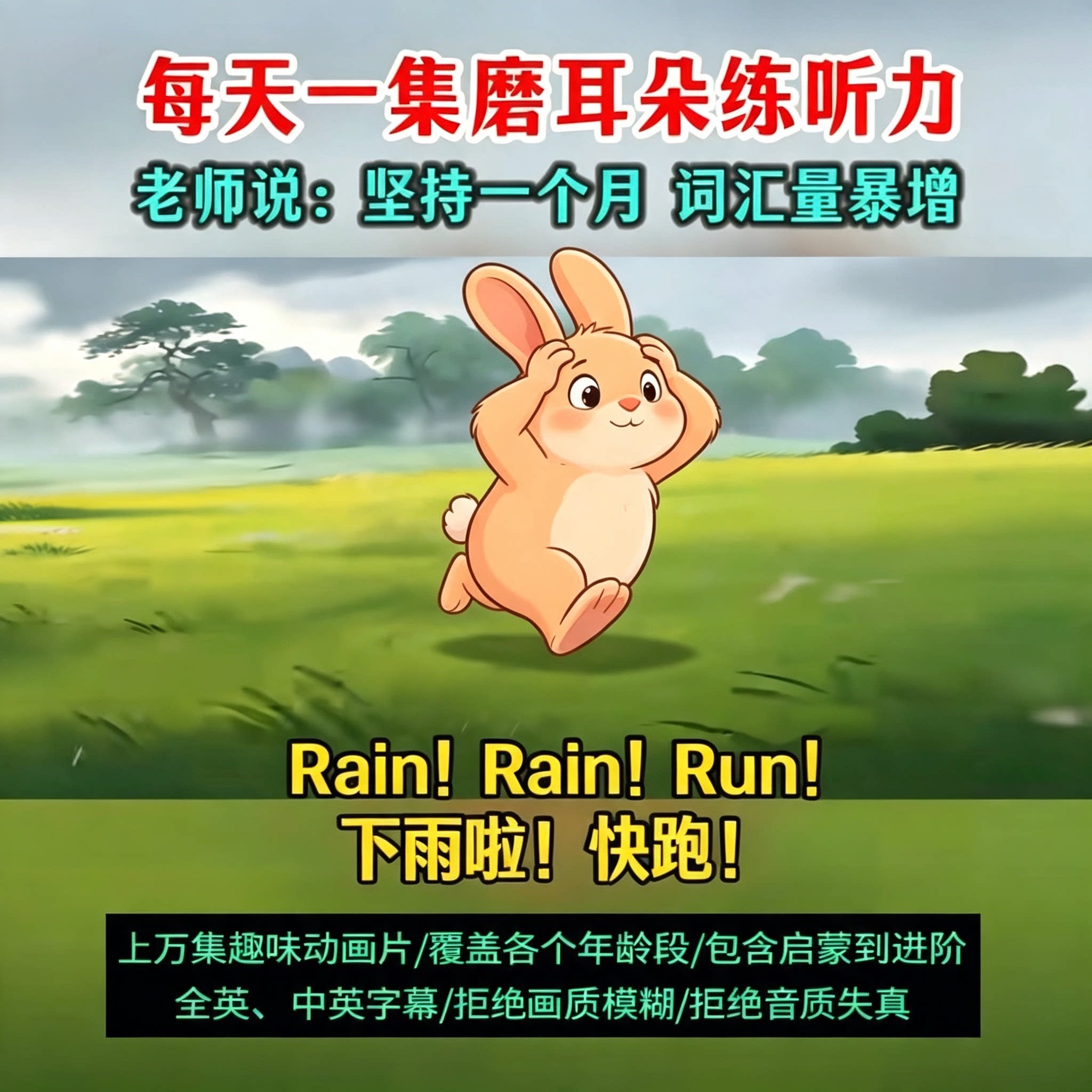 宝宝英语磨耳朵动画幼儿练听力启蒙短句词汇积累中英分级早教素材