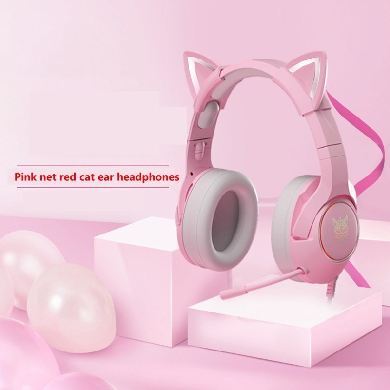 New K9 Pink Wired Game Cat Ear Headset with Microphone HiFi