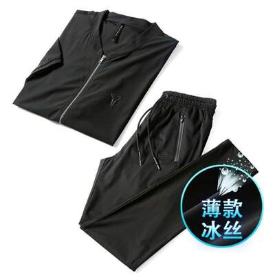 Silk baseball collar zipper short sleeve T-shirt suit men&am