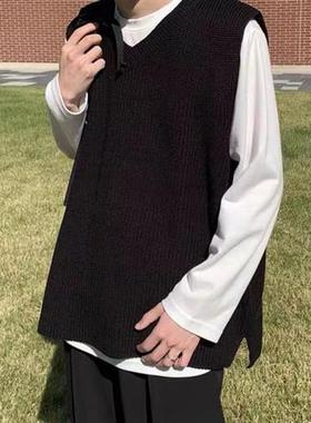 Autumn Men s Knitted Vest V-neck Sweaters Sleeveless Soli