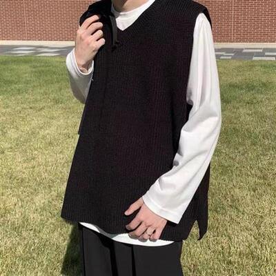 Autumn Men s Knitted Vest V-neck Sweaters Sleeveless Soli
