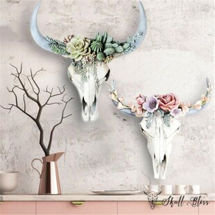 Succulent Flower Cow Skull Wall Decor Nursery Flowers Garden