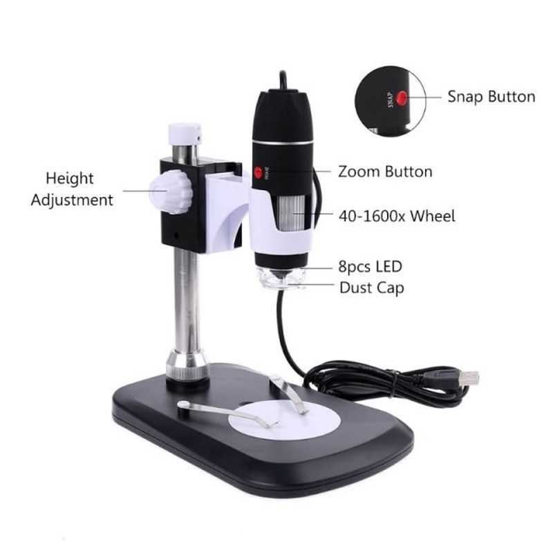 1600X Digital Microscope Endoscope with Stand USB 2.0 Magnif