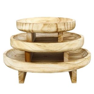Round Wooden Bonsai Stand Flower Pot Tray Succulent Orchid