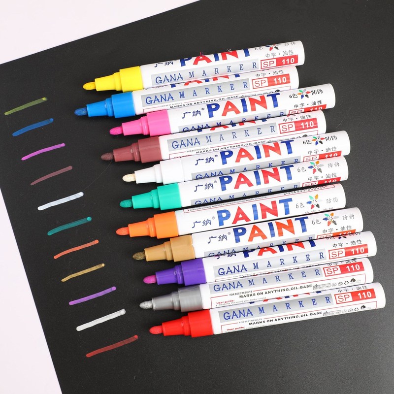 12 Vibrant Colored Waterproof Oil Based Paint Markers for D
