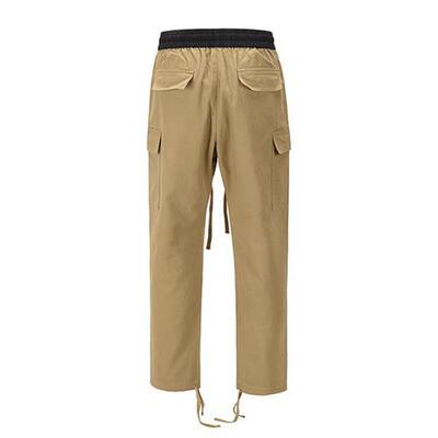 High street Khaki Drawstring Multi-pockets Cargo Pants Men a