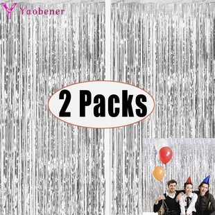 2Packs Metallic Foil Tel Fringe Curtain Frozen Birthday Part