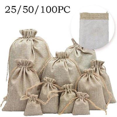 25pcs Jute Bags Gift Drawstring Pouch Gift Box Packaging