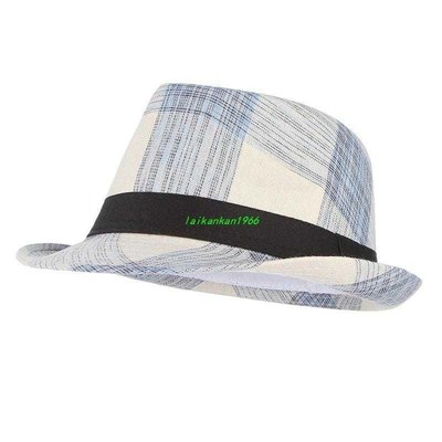 Cotton Men Wide Brim Summer Hat Plaid Fedoras Derby Bowler H