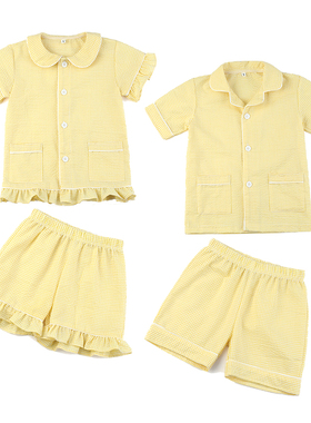 summer girls sleepwear kids pyjamas cotton seersucker boys c