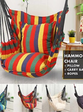 Portable Hammock Chair Seat with 2 Pillows Hanging Rope Chai