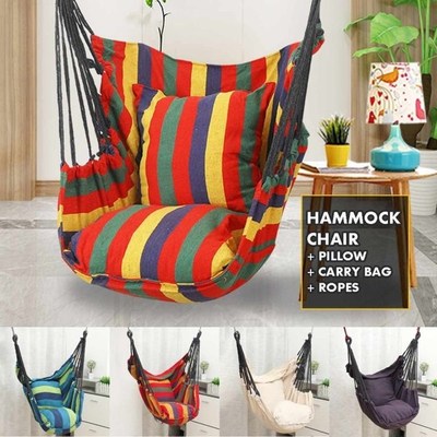 Portable Hammock Chair Seat with 2 Pillows Hanging Rope Chai