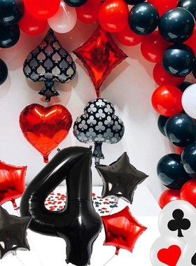 Casino Party Decor Number Ballon Birthday Banner Poker Foil