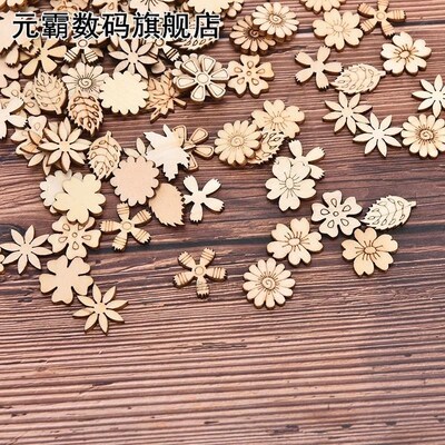 100pcs Mix Wooden Pieces Creative Flower Leaves Cutouts Slic