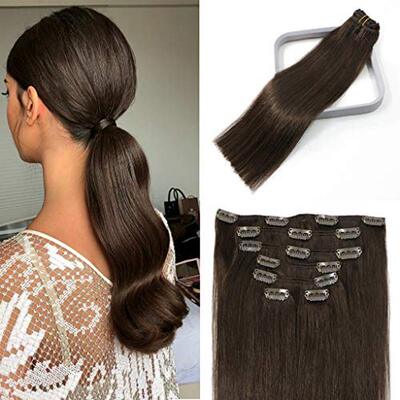 Clip In Hair Extensions Human Hair Dark Brown Hair Extension