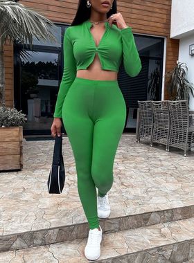 Women's 2022 Casual Suits 休闲套装双开头拉链长裤套装