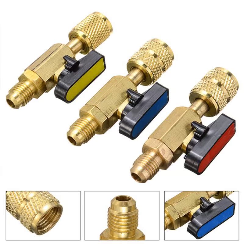 3Pcs/Set Brass R410A Refrigerant Straight Ball Valves AC Cha