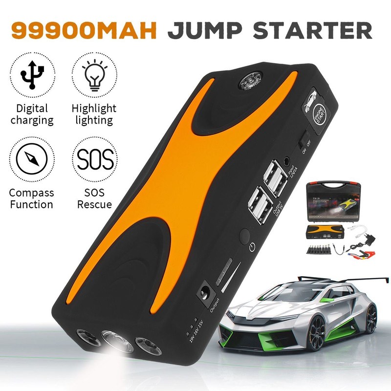 Car Jump Starter Power Bank 99900mAh 12V 4USB 600A Portable