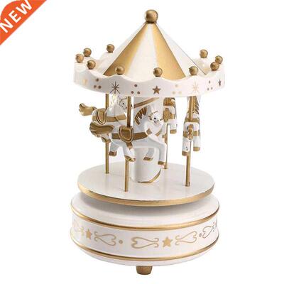 Wind Up Wooden Horse Roundabout Carousel Musical Box Kid Bir