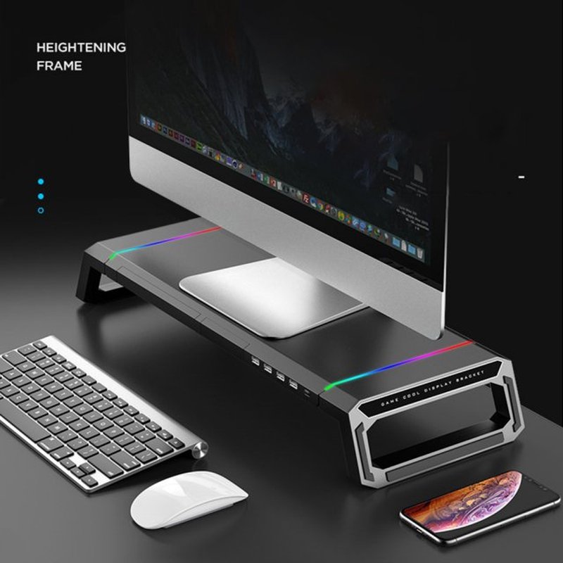 Universal Monitor Stand Riser RGB Support with 4 USB 2.0 Cha