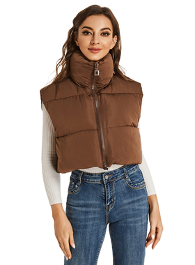 Fashion Autumn Stand Collar Cotton Vests Women Elegant Solid