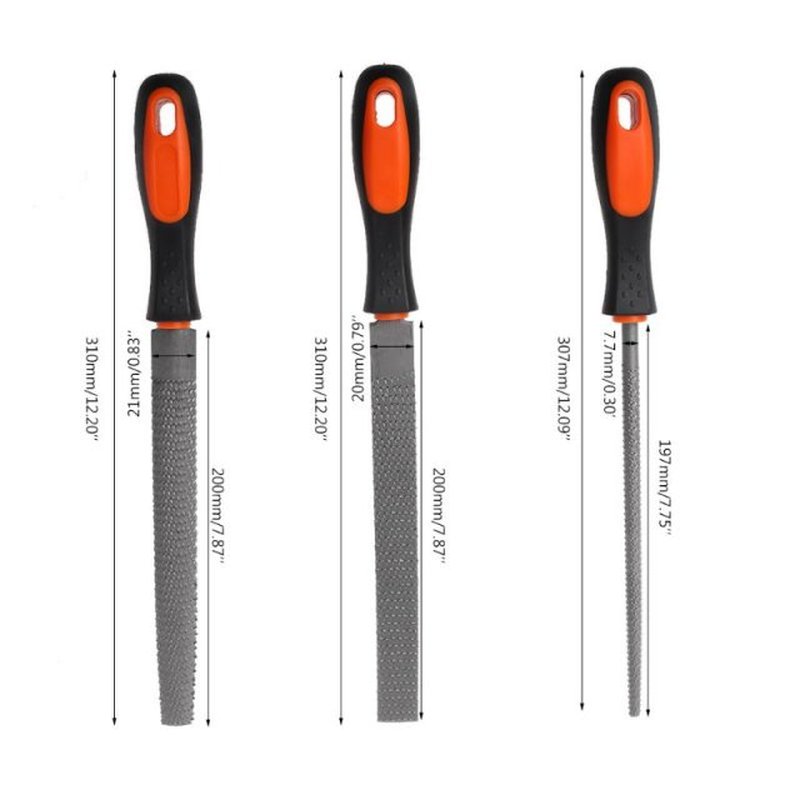 3Pcs/Set Wood Rasp Steel File Carving Flat Round Semi-circul