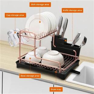 Double Dish Rack Water Plate Kitchen Cutlery Rack Black