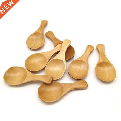 8Pcs Small Wooden Salt Spoon Solid Wood Condiments Spoon Han