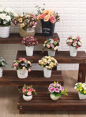 Indoor Anti-corrosion Wooden Flower Shelf Stepped Meaty Gree