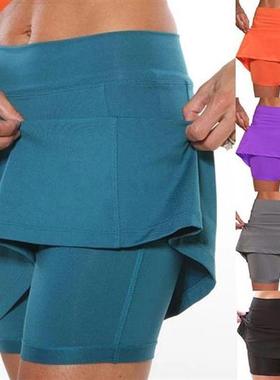 5Colors Womens Fashion Solid Color Running Skirt with P