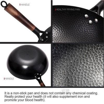 Handmade Iron Pot 32CM Frying Pan Uncoated Health Wok Non-St