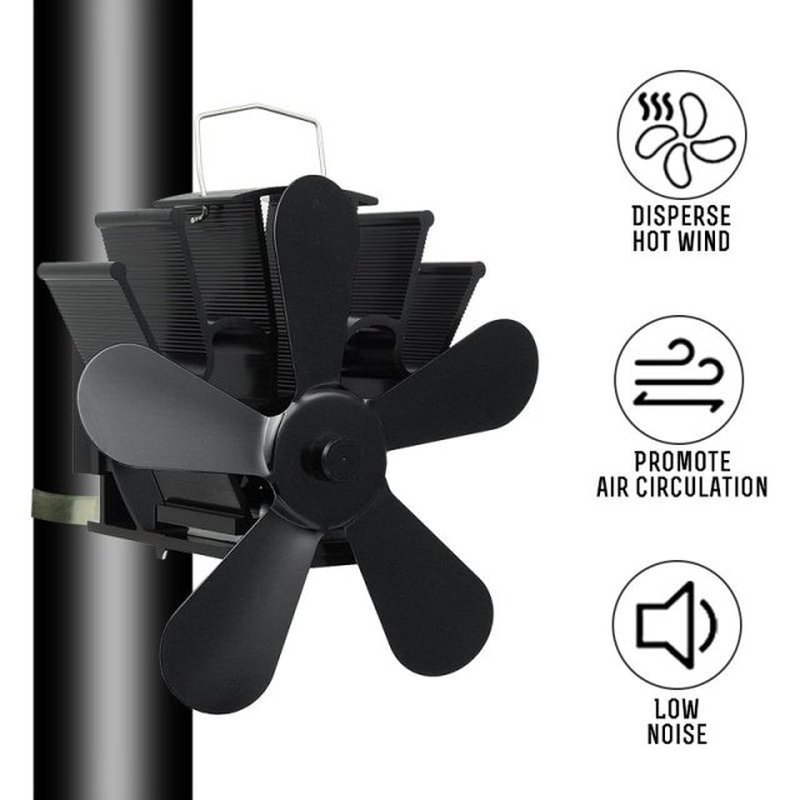 5 Blades Fireplace Stove Fan Black Log Wood Burner Accessori