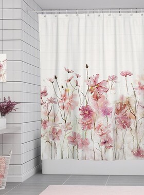 Designer Fabric Shower Curtain Pink Flower Bathroom Curtain