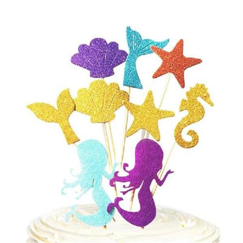 FunPa 52PCS Cake Topper Glitter Mermaid Seashell Seahorse
