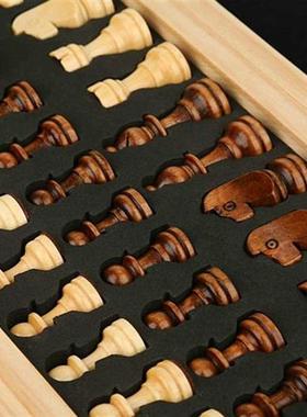 Magnetic Wooden Folding Chess Set with Felted Bod Interio