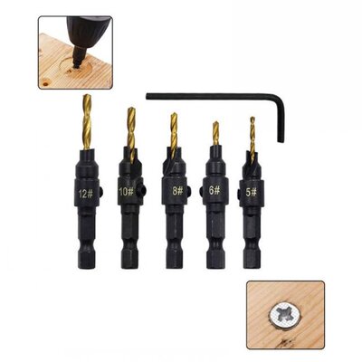 5pcs Countersink Drill Bit Woodworking Drill Bit Set Drillin